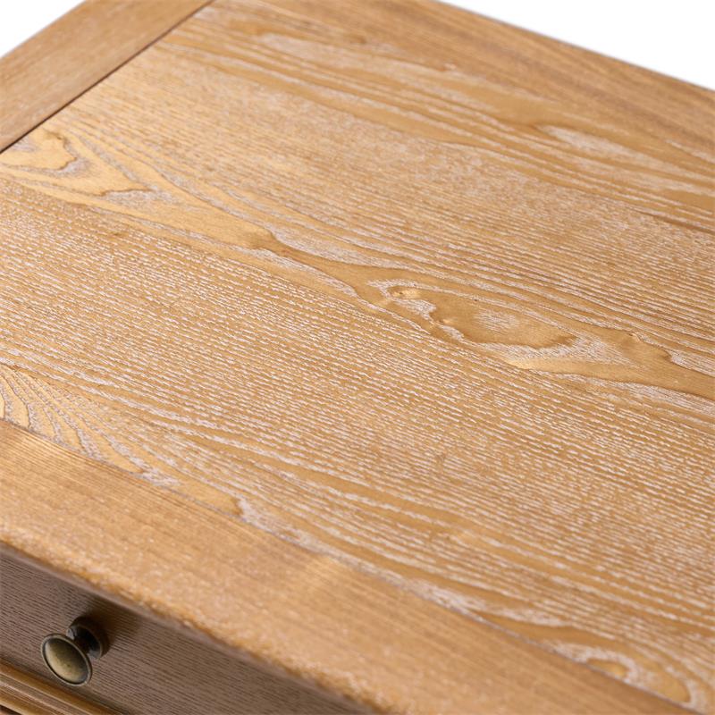 Table de chevet en placage de frêne avec façade à double tiroir factice, 1 tiroir et étagère ouverte | Noyer/Chêne | Simple