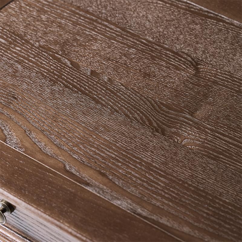 Table de chevet en placage de frêne avec façade à double tiroir factice, 1 tiroir et étagère ouverte | Noyer/Chêne | Simple