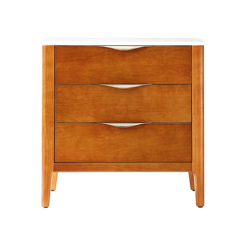 Table de chevet à 3 tiroirs avec plateau en marbre, prise de courant, ports USB et finition en placage de bois | Chêne / Noir | Simple