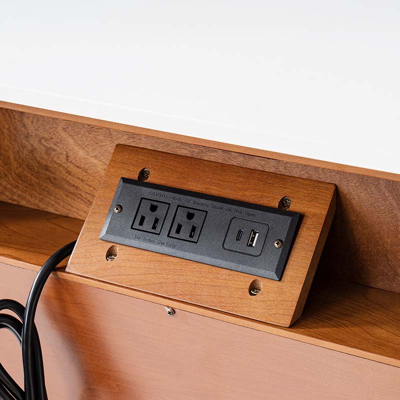 Table de chevet à 3 tiroirs avec plateau en marbre, prise de courant, ports USB et finition en placage de bois | Chêne / Noir | Simple