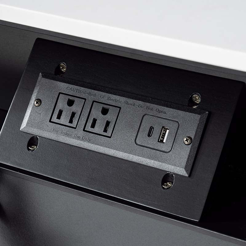 Table de chevet à 3 tiroirs avec plateau en marbre, prise de courant, ports USB et finition en placage de bois | Chêne / Noir | Simple