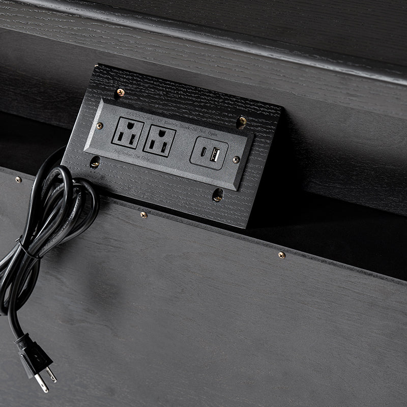 Table de chevet à 3 tiroirs avec ports de chargement USB et USB-C intégrés, glissières métalliques et cadre en bois massif | Chêne / Anthracite | Simple