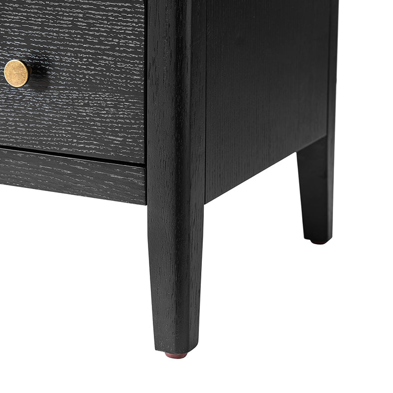 Table de chevet à 3 tiroirs avec ports de chargement USB et USB-C intégrés, glissières métalliques et cadre en bois massif | Chêne / Anthracite | Simple