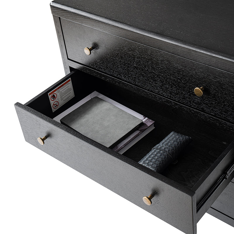 Table de chevet à 3 tiroirs avec ports de chargement USB et USB-C intégrés, glissières métalliques et cadre en bois massif | Chêne / Anthracite | Simple