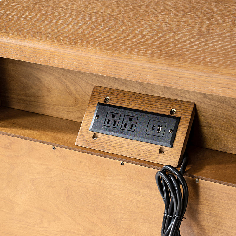 Table de chevet à 3 tiroirs avec ports de chargement USB et USB-C intégrés, glissières métalliques et cadre en bois massif | Chêne / Anthracite | Simple