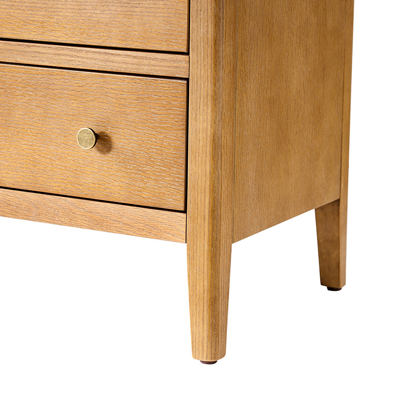 Table de chevet à 3 tiroirs avec ports de chargement USB et USB-C intégrés, glissières métalliques et cadre en bois massif | Chêne / Anthracite | Simple
