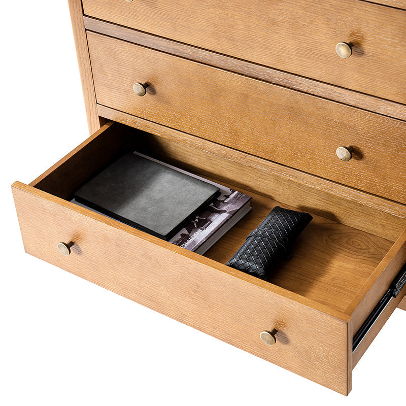Table de chevet à 3 tiroirs avec ports de chargement USB et USB-C intégrés, glissières métalliques et cadre en bois massif | Chêne / Anthracite | Simple