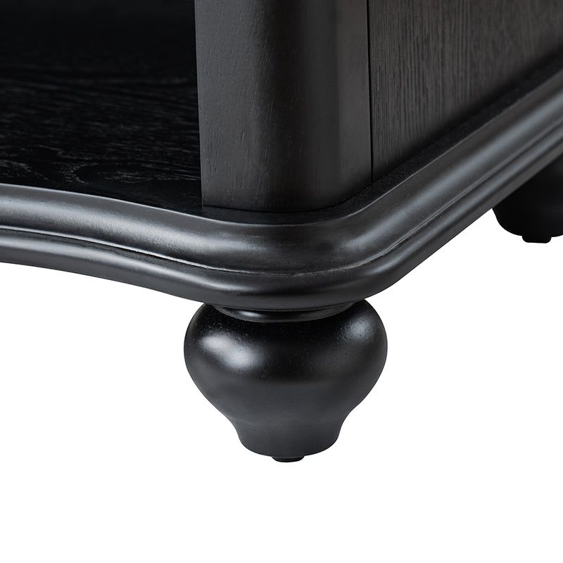 Table de chevet à 1 tiroir avec plateau coulissant, prise de courant intégrée et pieds fuseaux | Noyer / Marron / Noir | Simple