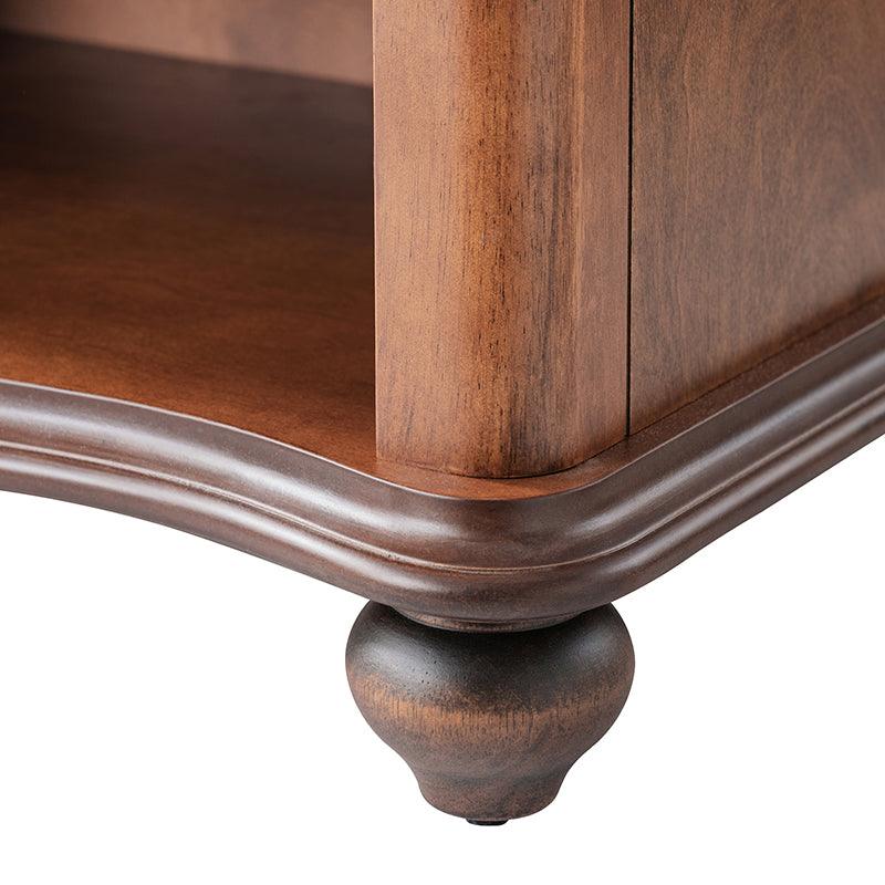 Table de chevet à 1 tiroir avec plateau coulissant, prise de courant intégrée et pieds fuseaux | Noyer / Marron / Noir | Simple