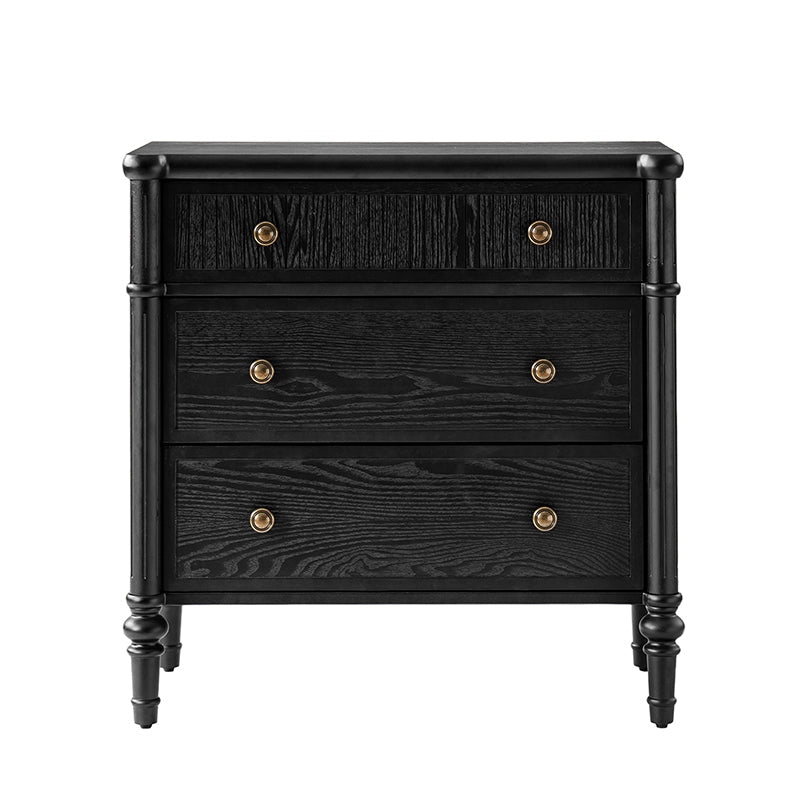 Table de chevet et d'appoint à tiroirs cannelés avec prises USB/Type-C intégrées et pieds en bois massif tournés | Noyer / Noir / Marron | 1 tiroir ou 3 tiroirs