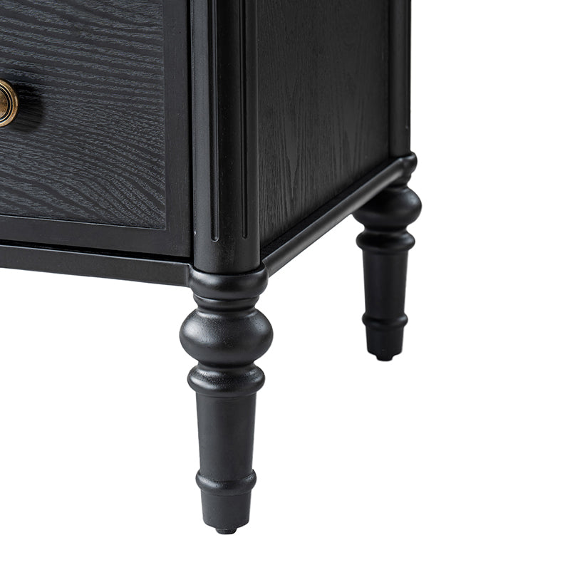 Table de chevet et d'appoint à tiroirs cannelés avec prises USB/Type-C intégrées et pieds en bois massif tournés | Noyer / Noir / Marron | 1 tiroir ou 3 tiroirs