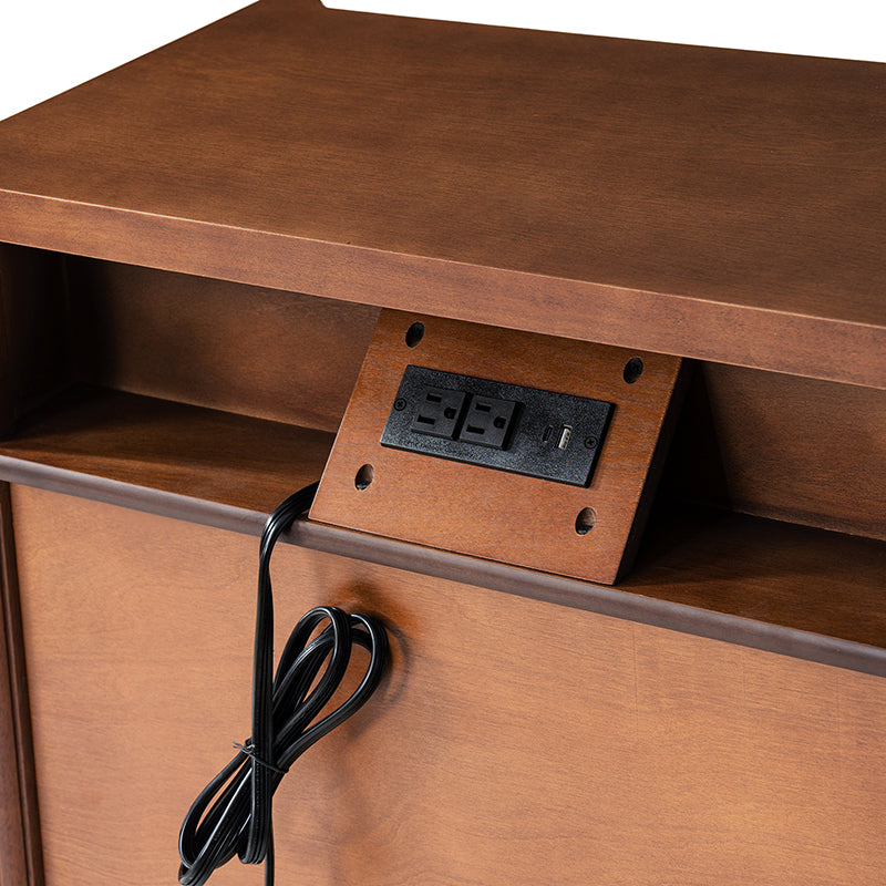 Table de chevet et d'appoint à tiroirs cannelés avec prises USB/Type-C intégrées et pieds en bois massif tournés | Noyer / Noir / Marron | 1 tiroir ou 3 tiroirs