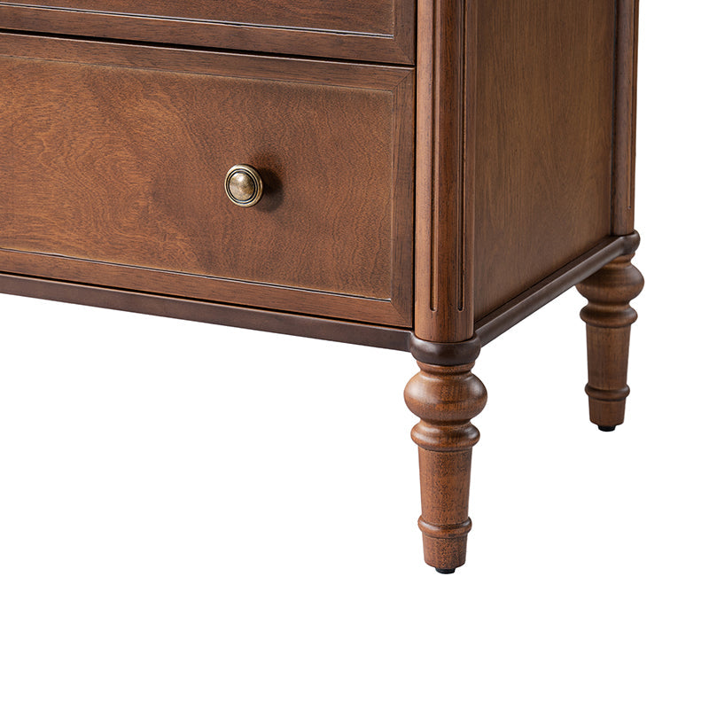 Table de chevet et d'appoint à tiroirs cannelés avec prises USB/Type-C intégrées et pieds en bois massif tournés | Noyer / Noir / Marron | 1 tiroir ou 3 tiroirs