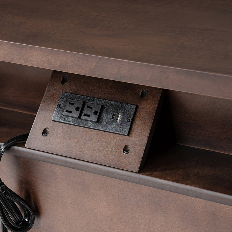 Table de chevet et d'appoint à tiroirs cannelés avec prises USB/Type-C intégrées et pieds en bois massif tournés | Noyer / Noir / Marron | 1 tiroir ou 3 tiroirs
