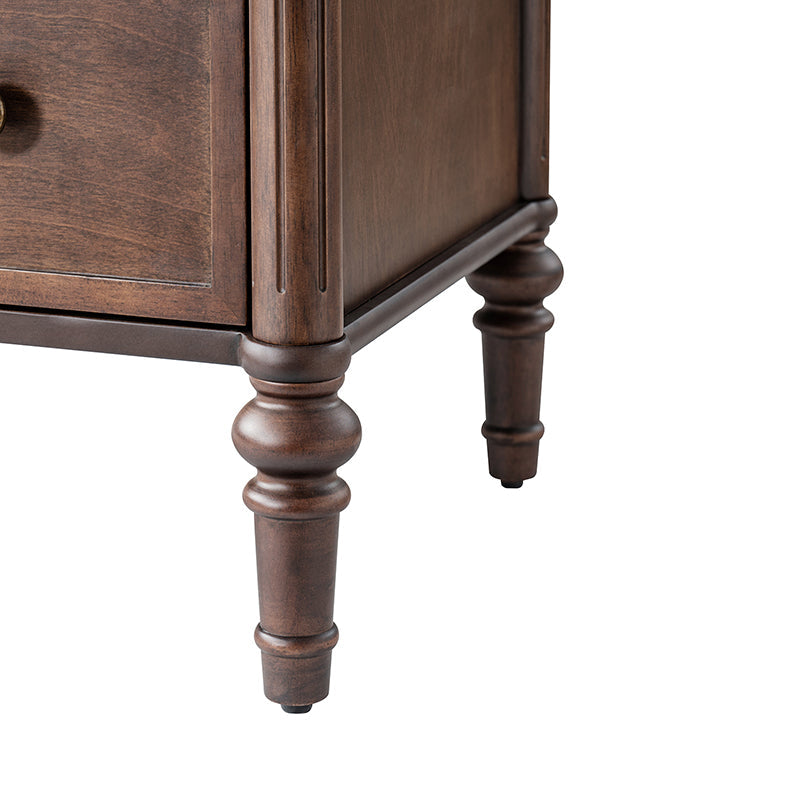 Table de chevet et d'appoint à tiroirs cannelés avec prises USB/Type-C intégrées et pieds en bois massif tournés | Noyer / Noir / Marron | 1 tiroir ou 3 tiroirs