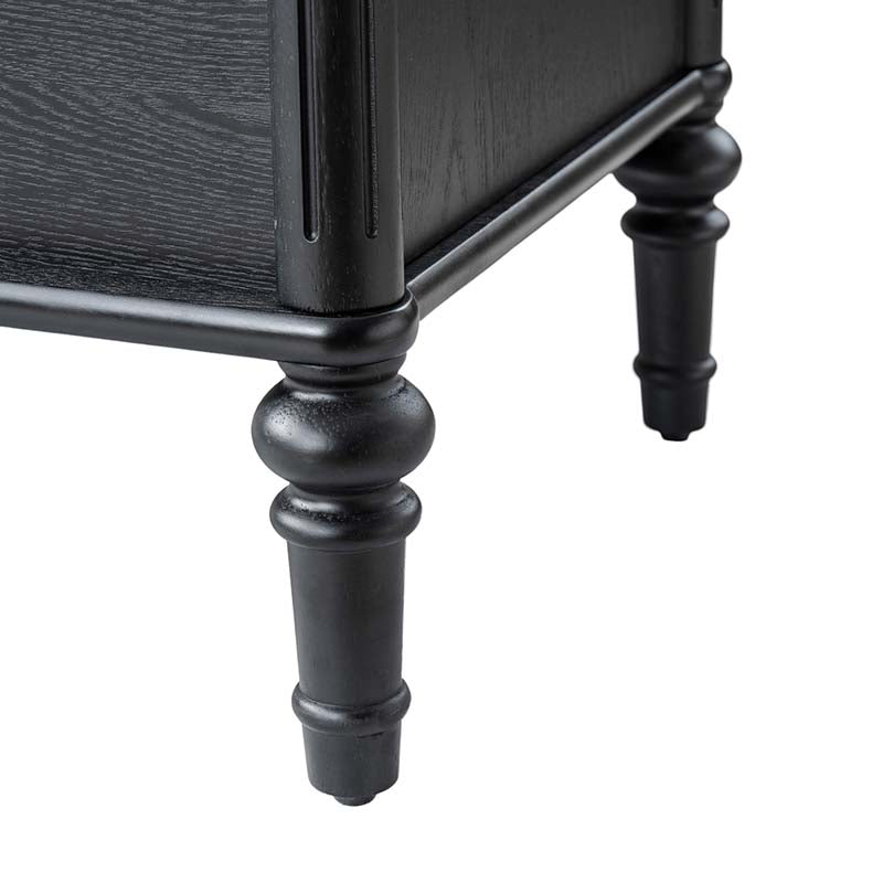 Table de chevet et d'appoint à tiroirs cannelés avec prises USB/Type-C intégrées et pieds en bois massif tournés | Noyer / Noir / Marron | 1 tiroir ou 3 tiroirs