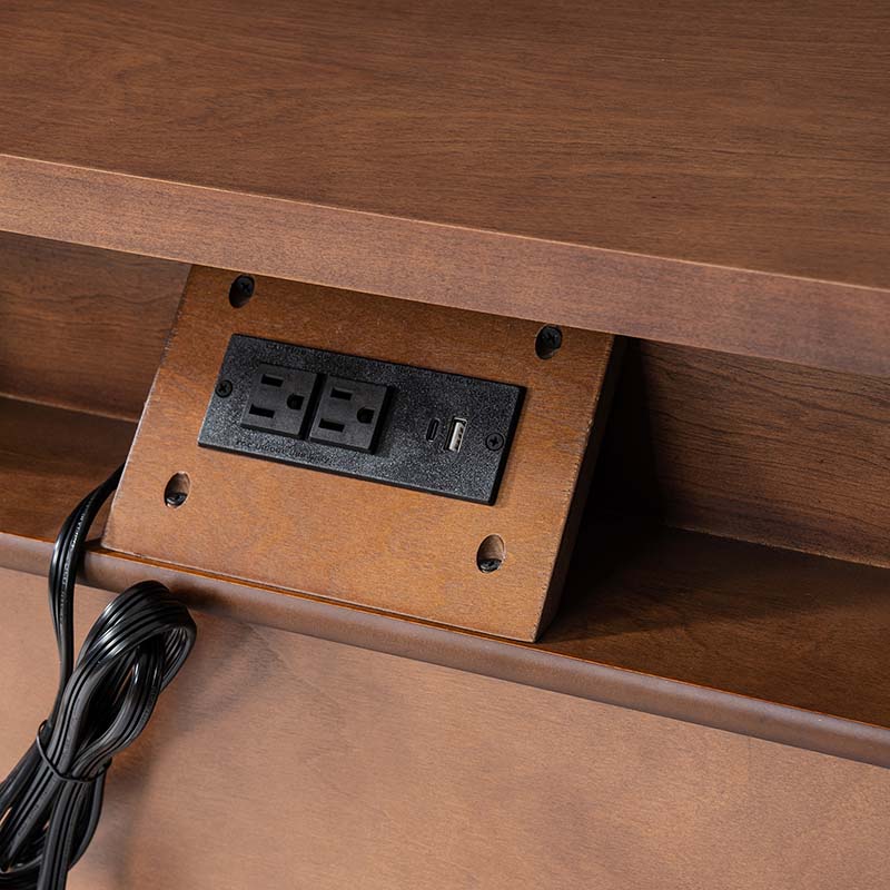 Table de chevet et d'appoint à tiroirs cannelés avec prises USB/Type-C intégrées et pieds en bois massif tournés | Noyer / Noir / Marron | 1 tiroir ou 3 tiroirs