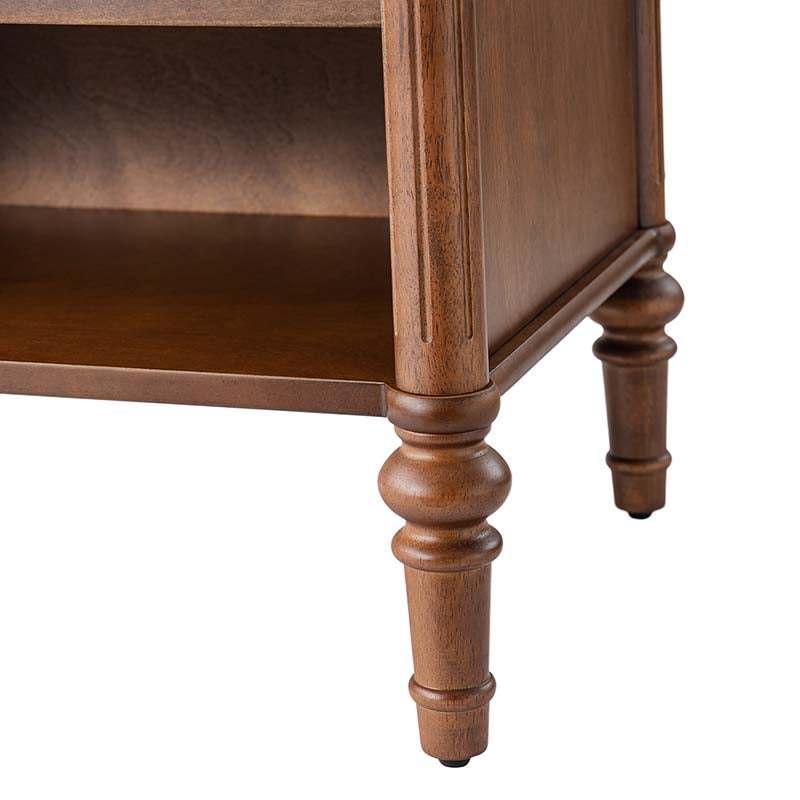 Table de chevet et d'appoint à tiroirs cannelés avec prises USB/Type-C intégrées et pieds en bois massif tournés | Noyer / Noir / Marron | 1 tiroir ou 3 tiroirs
