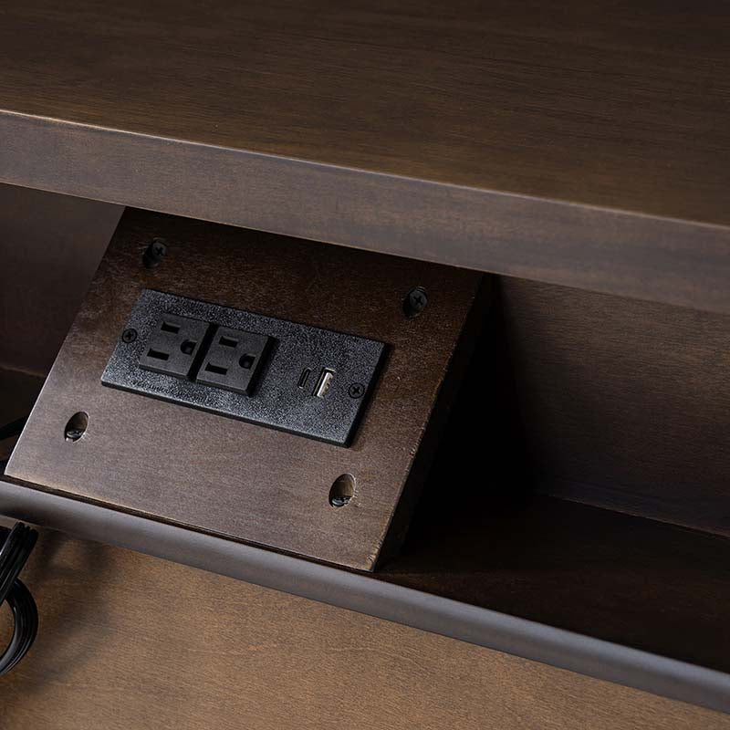Table de chevet et d'appoint à tiroirs cannelés avec prises USB/Type-C intégrées et pieds en bois massif tournés | Noyer / Noir / Marron | 1 tiroir ou 3 tiroirs