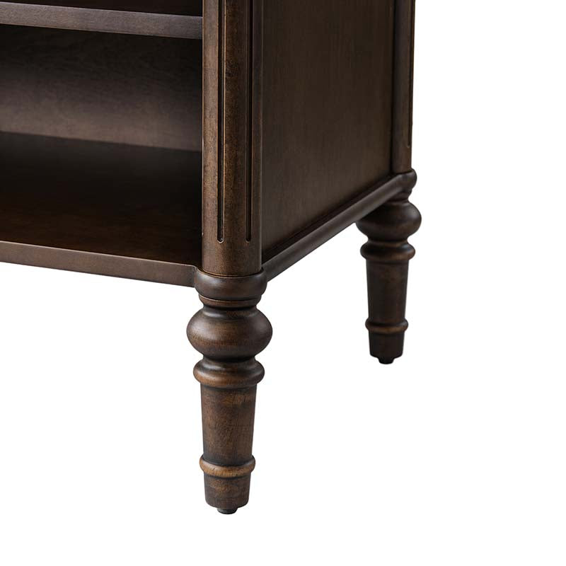 Table de chevet et d'appoint à tiroirs cannelés avec prises USB/Type-C intégrées et pieds en bois massif tournés | Noyer / Noir / Marron | 1 tiroir ou 3 tiroirs