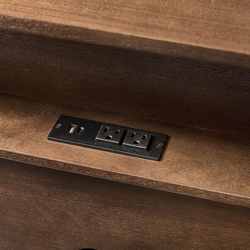 Table de chevet incurvée à 3 tiroirs avec prise de courant intégrée, poignées rondes et pieds réglables | Chêne / Noyer / Anthracite | Unité simple