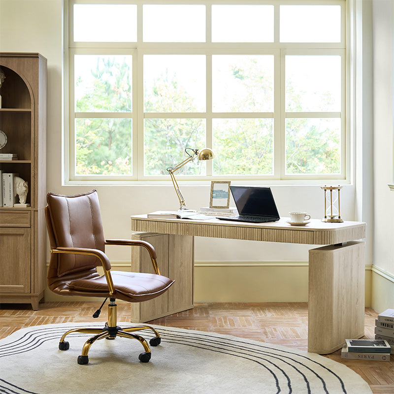 Bureau électrique réglable en hauteur avec 3 tiroirs, rangement latéral et gestion des câbles | Seadrift / Acorn / Naturel / Noyer / Chêne / Anthracite | Simple