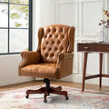 Fauteuil de bureau de direction à oreilles en similicuir avec capitonnage, garniture cloutée, assise à ressorts ensachés et hauteur réglable | Camel / Marron / Turquoise / Bleu marine | Siège unique