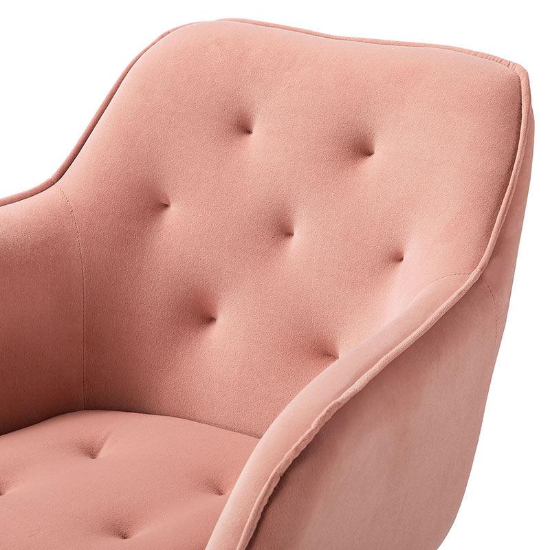 Chaise de bureau pivotante capitonnée en velours avec rembourrage en mousse, accoudoirs et piètement en métal doré | Rose | Une place
