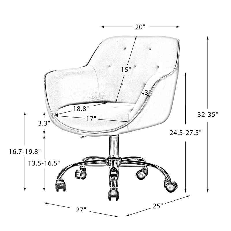 Chaise de bureau pivotante capitonnée en velours avec rembourrage en mousse, accoudoirs et piètement en métal doré | Rose | Une place