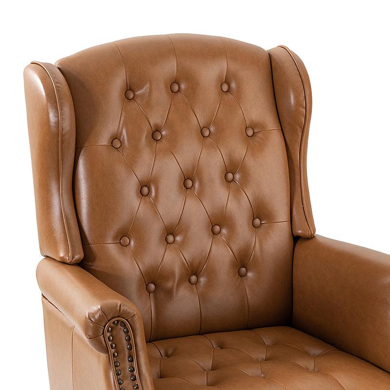 Fauteuil de bureau de direction à oreilles en similicuir avec capitonnage, garniture cloutée, assise à ressorts ensachés et hauteur réglable | Camel / Marron / Turquoise / Bleu marine | Siège unique