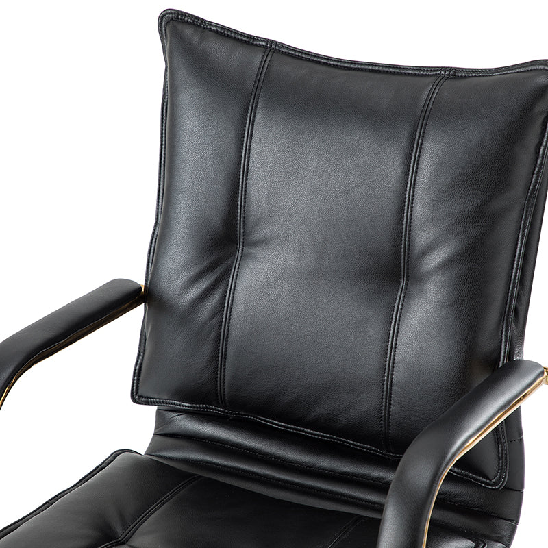Chaise de bureau pivotante capitonnée en similicuir avec hauteur réglable, accoudoirs et base étoile à 5 branches dorée | Camel / Bleu marine / Marron / Noir / Gris / Sauge / Blanc | Une place