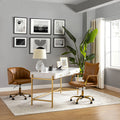 Chaise de bureau pivotante capitonnée en similicuir avec hauteur réglable, accoudoirs et base étoile à 5 branches dorée | Camel / Bleu marine / Marron / Noir / Gris / Sauge / Blanc | Une place