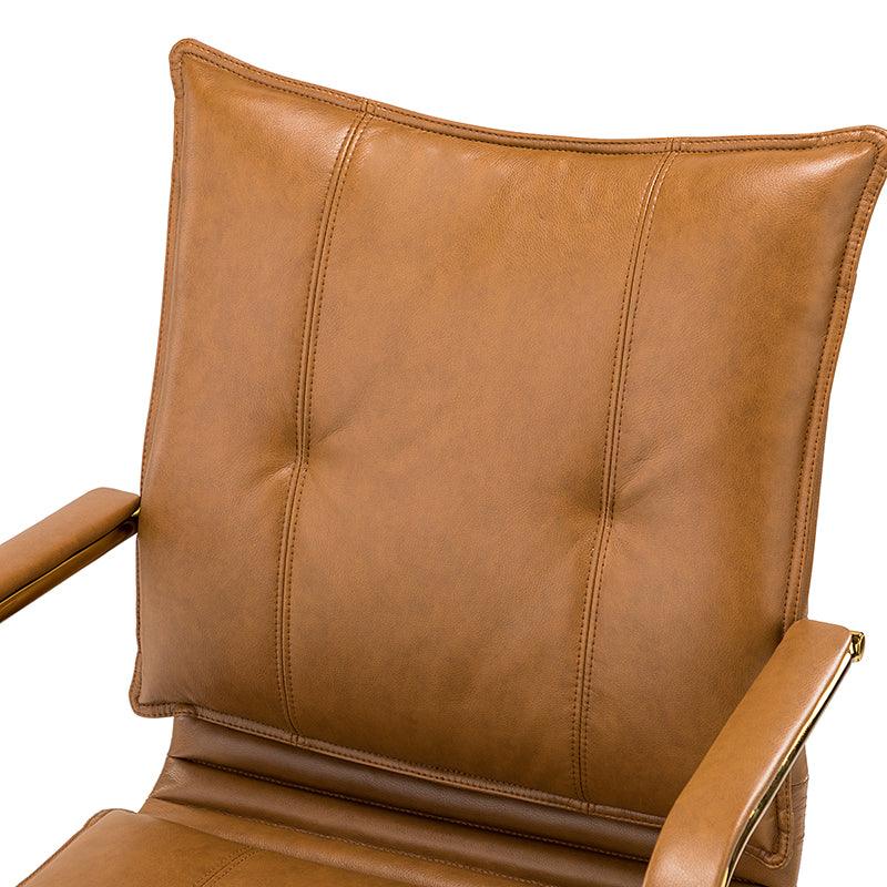Chaise de bureau pivotante capitonnée en similicuir avec hauteur réglable, accoudoirs et base étoile à 5 branches dorée | Camel / Bleu marine / Marron / Noir / Gris / Sauge / Blanc | Une place