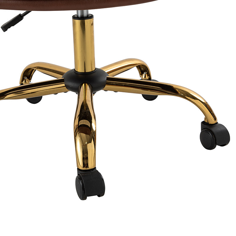Chaise de bureau pivotante capitonnée en similicuir avec hauteur réglable, accoudoirs et base étoile à 5 branches dorée | Camel / Bleu marine / Marron / Noir / Gris / Sauge / Blanc | Une place