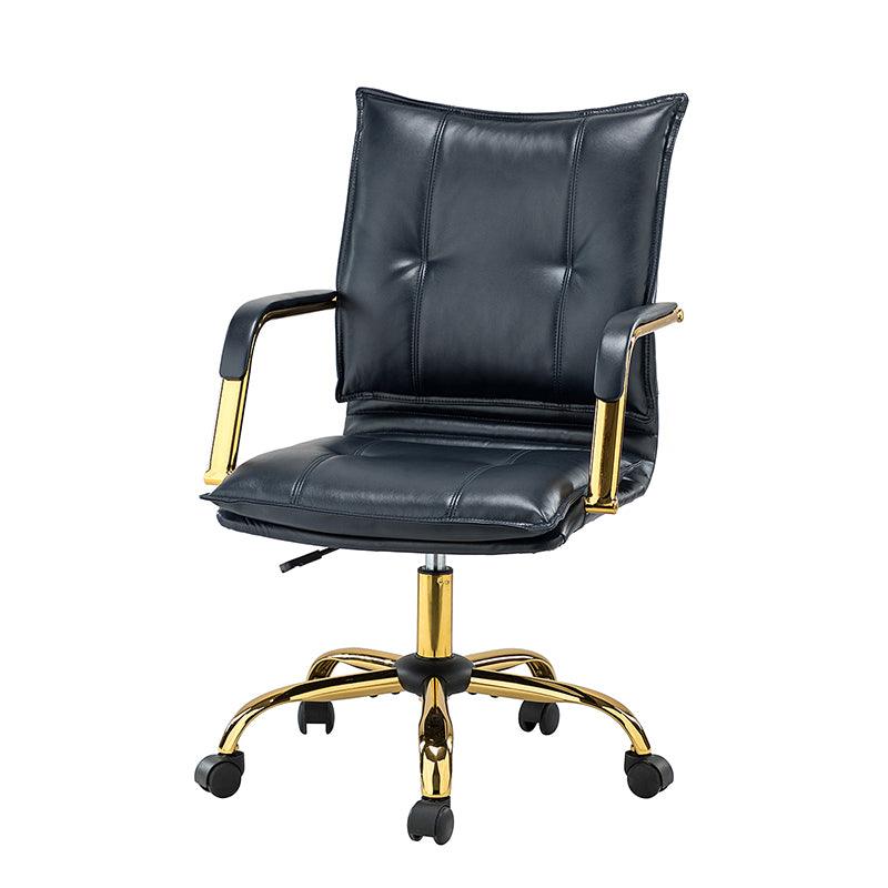 Chaise de bureau pivotante capitonnée en similicuir avec hauteur réglable, accoudoirs et base étoile à 5 branches dorée | Camel / Bleu marine / Marron / Noir / Gris / Sauge / Blanc | Une place