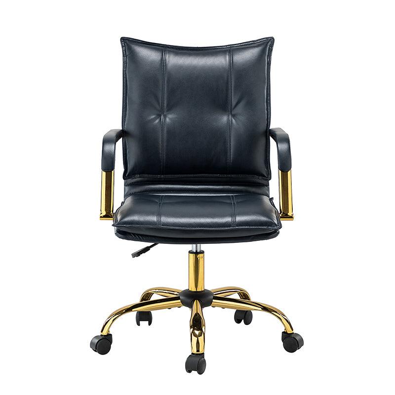 Chaise de bureau pivotante capitonnée en similicuir avec hauteur réglable, accoudoirs et base étoile à 5 branches dorée | Camel / Bleu marine / Marron / Noir / Gris / Sauge / Blanc | Une place