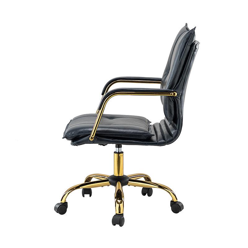 Chaise de bureau pivotante capitonnée en similicuir avec hauteur réglable, accoudoirs et base étoile à 5 branches dorée | Camel / Bleu marine / Marron / Noir / Gris / Sauge / Blanc | Une place