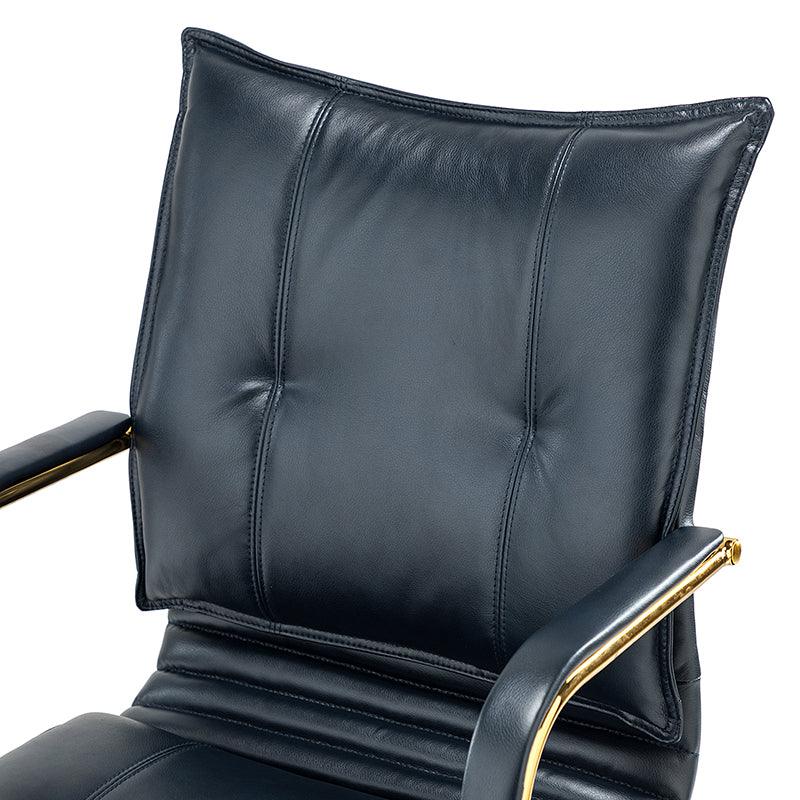 Chaise de bureau pivotante capitonnée en similicuir avec hauteur réglable, accoudoirs et base étoile à 5 branches dorée | Camel / Bleu marine / Marron / Noir / Gris / Sauge / Blanc | Une place