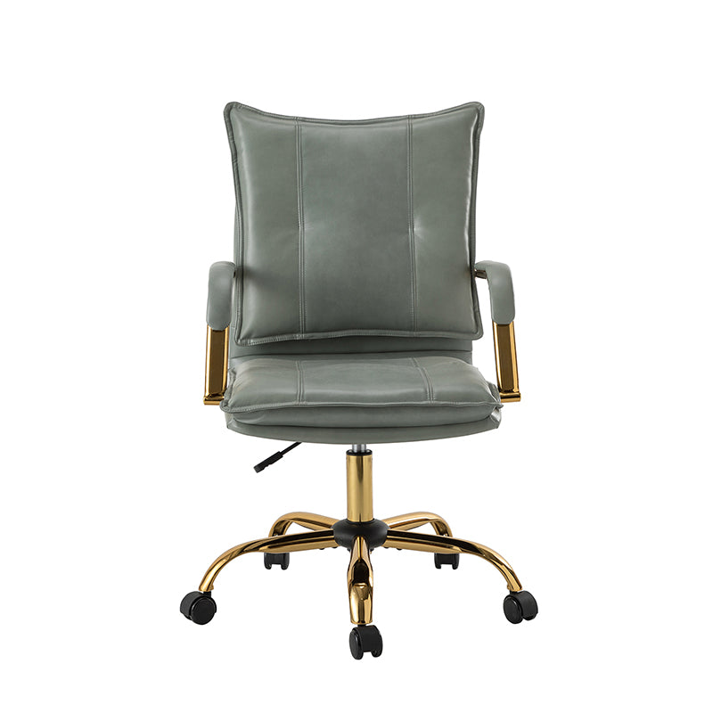 Chaise de bureau pivotante capitonnée en similicuir avec hauteur réglable, accoudoirs et base étoile à 5 branches dorée | Camel / Bleu marine / Marron / Noir / Gris / Sauge / Blanc | Une place