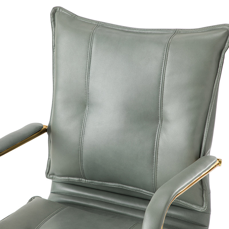 Chaise de bureau pivotante capitonnée en similicuir avec hauteur réglable, accoudoirs et base étoile à 5 branches dorée | Camel / Bleu marine / Marron / Noir / Gris / Sauge / Blanc | Une place