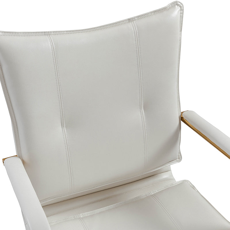 Chaise de bureau pivotante capitonnée en similicuir avec hauteur réglable, accoudoirs et base étoile à 5 branches dorée | Camel / Bleu marine / Marron / Noir / Gris / Sauge / Blanc | Une place