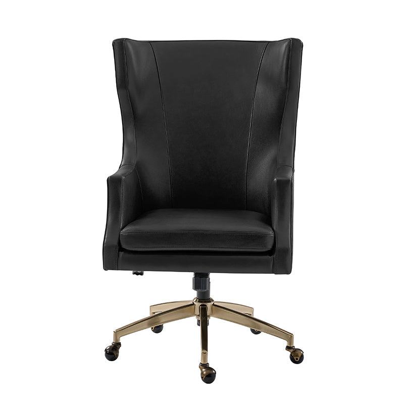 Fauteuil de bureau à dossier haut et oreilles en cuir véritable avec hauteur réglable, fonction d'inclinaison et base pivotante | Camel / Noir / Bleu marine / Marron | Siège unique