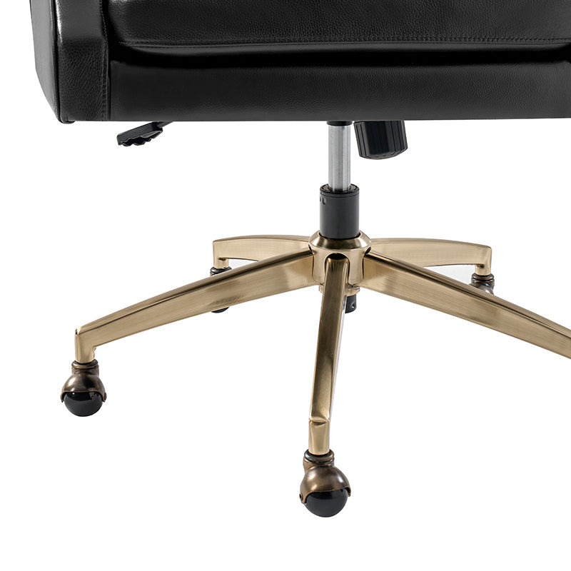 Fauteuil de bureau à dossier haut et oreilles en cuir véritable avec hauteur réglable, fonction d'inclinaison et base pivotante | Camel / Noir / Bleu marine / Marron | Siège unique