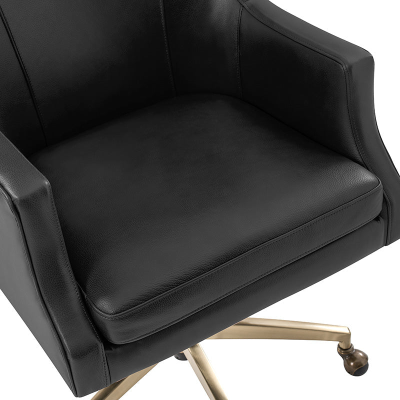 Fauteuil de bureau à dossier haut et oreilles en cuir véritable avec hauteur réglable, fonction d'inclinaison et base pivotante | Camel / Noir / Bleu marine / Marron | Siège unique