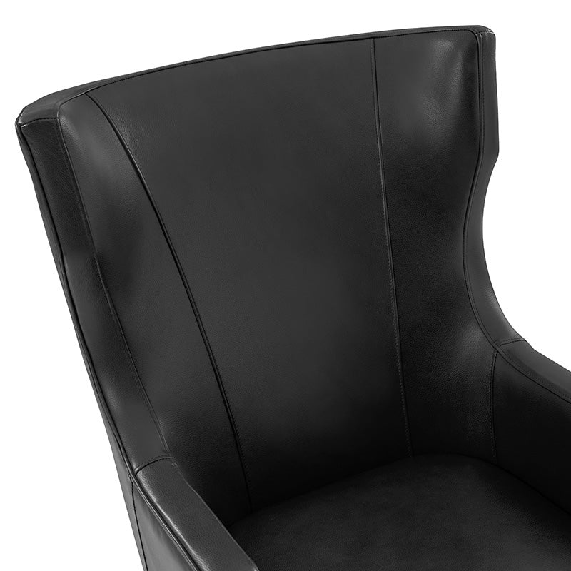 Fauteuil de bureau à dossier haut et oreilles en cuir véritable avec hauteur réglable, fonction d'inclinaison et base pivotante | Camel / Noir / Bleu marine / Marron | Siège unique