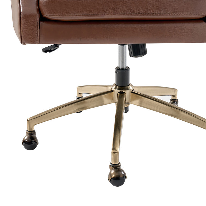 Fauteuil de bureau à dossier haut et oreilles en cuir véritable avec hauteur réglable, fonction d'inclinaison et base pivotante | Camel / Noir / Bleu marine / Marron | Siège unique