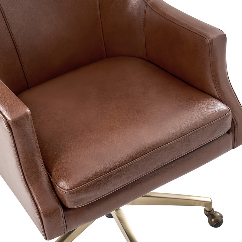 Fauteuil de bureau à dossier haut et oreilles en cuir véritable avec hauteur réglable, fonction d'inclinaison et base pivotante | Camel / Noir / Bleu marine / Marron | Siège unique