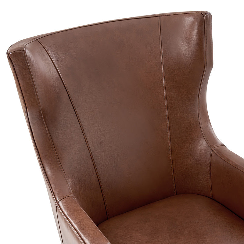 Fauteuil de bureau à dossier haut et oreilles en cuir véritable avec hauteur réglable, fonction d'inclinaison et base pivotante | Camel / Noir / Bleu marine / Marron | Siège unique