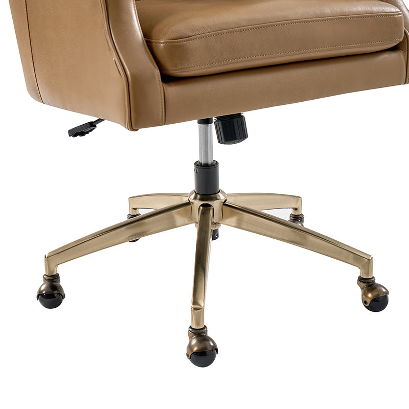 Fauteuil de bureau à dossier haut et oreilles en cuir véritable avec hauteur réglable, fonction d'inclinaison et base pivotante | Camel / Noir / Bleu marine / Marron | Siège unique