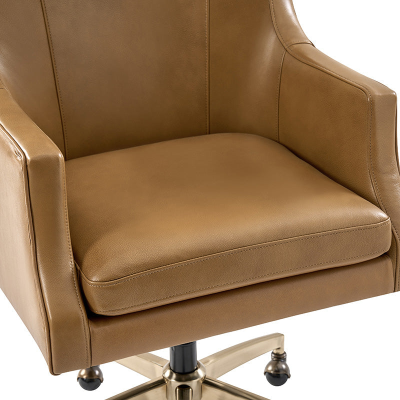 Fauteuil de bureau à dossier haut et oreilles en cuir véritable avec hauteur réglable, fonction d'inclinaison et base pivotante | Camel / Noir / Bleu marine / Marron | Siège unique